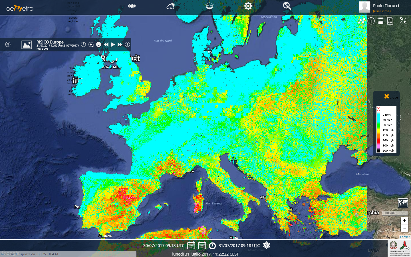 RISICO output of Rate of Spread on european domain (run on 2017-07-31 00:00)