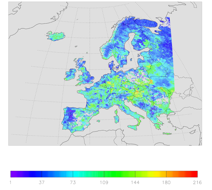 Drought duration in groundwater (number of days in 7 month period, 25th percentile of 51 ensemble members).