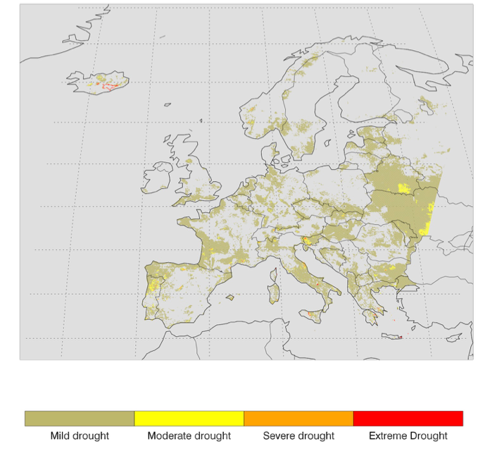 Severity of the drought in July runoff (SRI-1, 75th percentile of 51 ensemble members).