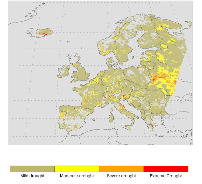 Severity of the drought in July runoff (SRI-1, 25th percentile of 51 ensemble members).